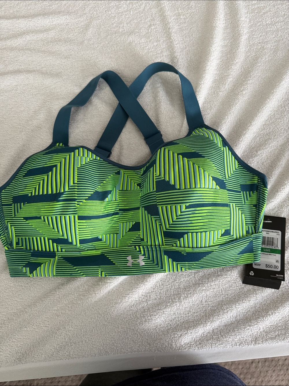 Under Armour Women's Green/Blue Geometric Sports Bra